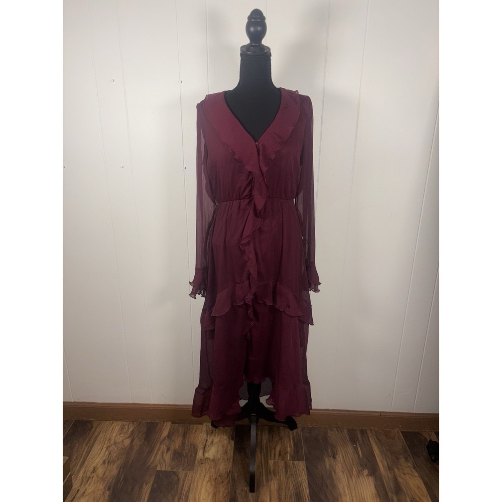 autres filles dress ruffle burgundy‎ EUC medium lined